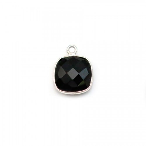 Black Agate in shape of square, 1 ring, set in silver, 9mm x 1pc
