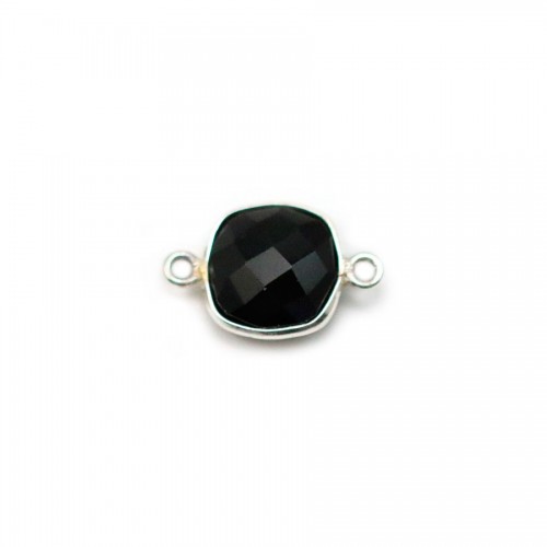 Forma quadrada em ágata preta, 2 anéis em prata, 9mm x 1pc