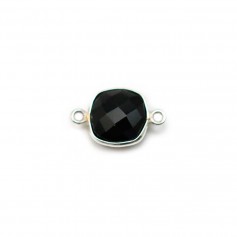 Ágata negra de forma cuadrada, 2 anillos engastados en plata, 9mm x 1pc