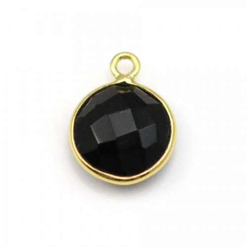 Black Agate of round shape, 1 ring, set in gilt silver, 11mm x 1pc