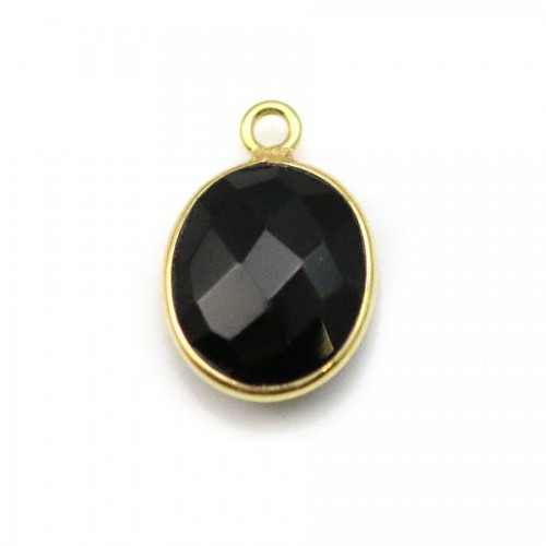 Agate noir de forme ovale, 1 anneau, sertie en argent 925 doré à l'or fin, 11*13mm x 1pc
