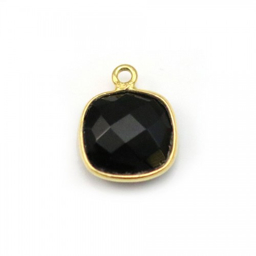 Schwarzer Achat in quadratischer Form, 1 Ring, in vergoldetem Silber gefasst, 11mm x 1Stk