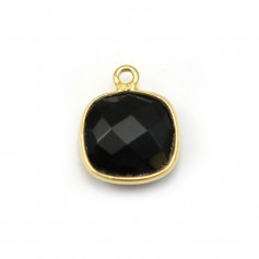 Ágata negra de forma cuadrada, 1 anillo, engastado en plata dorada, 11mm x 1pc