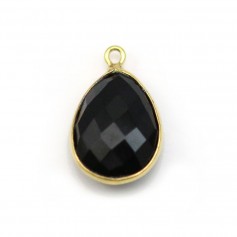 Black agate in the shape of a drop, 1 ring, set in gilt silver, 13 * 17mm x 1pc