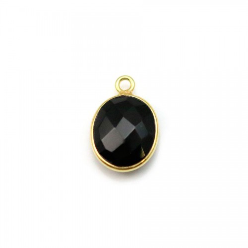 Agate noir de forme ovale, 1 anneau sertie en argent 925 doré à l'or fin, 9*11mm x 1pc