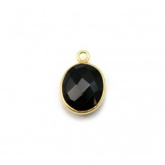Agate noir de forme ovale, 1 anneau sertie en argent 925 doré à l'or fin, 9x11mm x 1pc