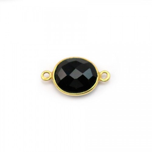 Agata nera ovale, 2 anelli, incastonati in argento dorato, 9x11 mm x 1 pezzo