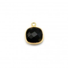 Agate in black color, in shape of square, 1 ring, set in gilt silver, 9mm x 1pc