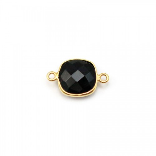 Agate in black color, in shape of square, 2 rings, set in gold silver, 11mm x 1pc