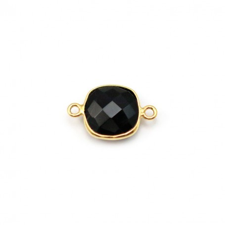 Agate noir de forme carré, 2 anneaux, serti en argent doré 9mm x 1pc