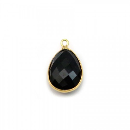 Agate in black color in the shape of a drop, 1 ring, set in gold silver, 11*15mm x 1pc