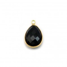 Agate in black color in the shape of a drop, 1 ring, set in gilt silver, 11*15mm x 1pc