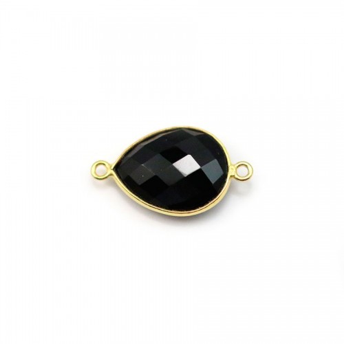 Black agate in the shape of a drop, 2 rings, set in gilt silver, 11*15mm x 1pc