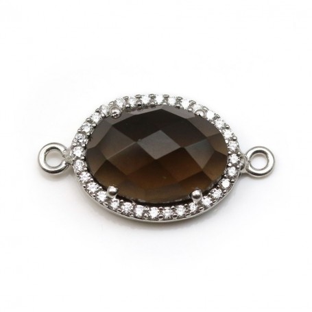 Faceted oval smoky quartz set in 925 silver with zirconium 13x17mm x 1pc