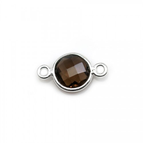 Faceted round smoky quartz set in silver 2 rings 9mm x 1pc