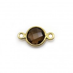 Faceted round smoky quartz set in gold-plated silver 2 rings 9mm x 1pc