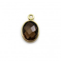 Faceted oval smoky quartz set in gold-plated silver 9x11mm x 1pc
