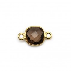 Faceted cushion cut smoky quartz set in gold-plated silver 2 rings 9mm x 1pc
