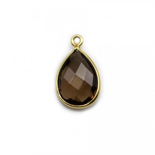 Faceted drop smoky quartz set in gold-plated silver 13*17mm x 1pc