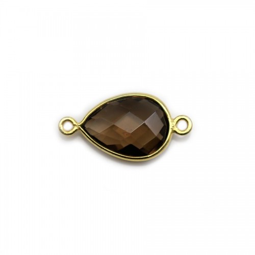 Faceted drop smoky quartz set in gold-plated silver 2 rings 11x15mm x 1pc