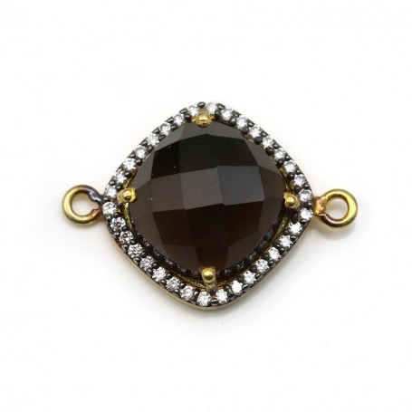 Faceted rhombus smoky quartz set in gold-plated silver with zirconium 15mm x 1pcc