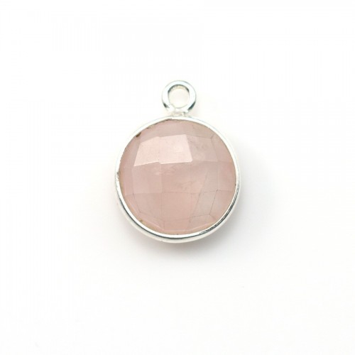 Conjunto redondo de quartzo rosa facetado em prata 11mm x 1pc