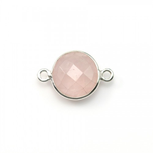 Cuarzo rosa redondo facetado en plata 2 anillos 11mm x 1pc