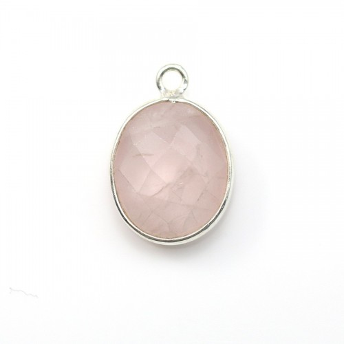 Quarzo rosa ovale sfaccettato su argento 10x12mm x 1pc