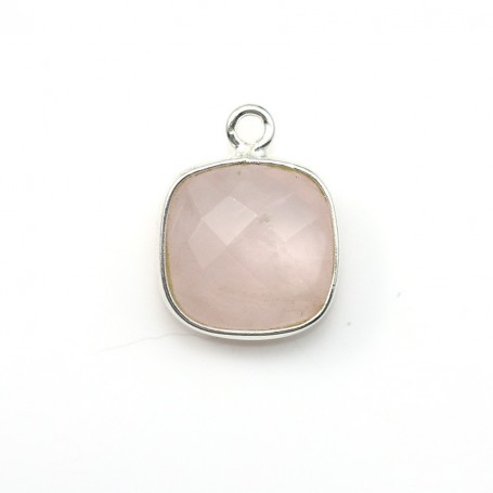 Faceted cushion cut rose quartz set in sterling silver 11mm x 1pc