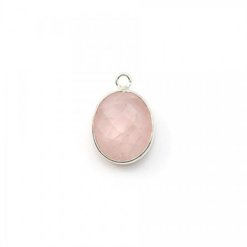 Cuarzo rosa ovalado facetado, 1 anillo, engastado en plata 9x11mm x 1pc