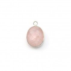 Facet oval de quartzo rosa, 1 anel, com 9x11mm x 1pc de prata