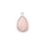 Faceted drop rose quartz set in silver with 1 ring, 11x15mm x 1pc