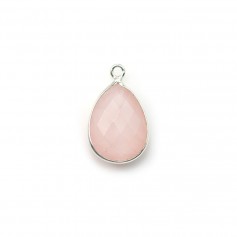 Facet de gota de quartzo rosa, 1 anel, com 11x15mm x 1pc de prata