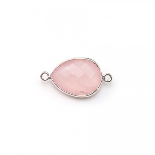 Faceted drop rose quartz set in silver 2 rings 11x15mm x 1pc