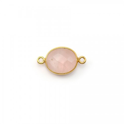 Cuarzo rosa ovalado engastado en plata dorada 2 anillos 9x11mm x 1pc