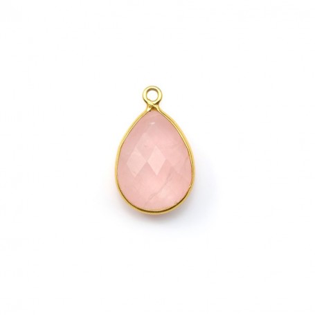 Faceted drop rose quartz set in gold-plated silver 11x15mm x 1pc