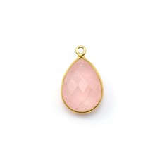 Faceted drop rose quartz set in gold-plated silver, 1 ring, 11x15mm x 1pc