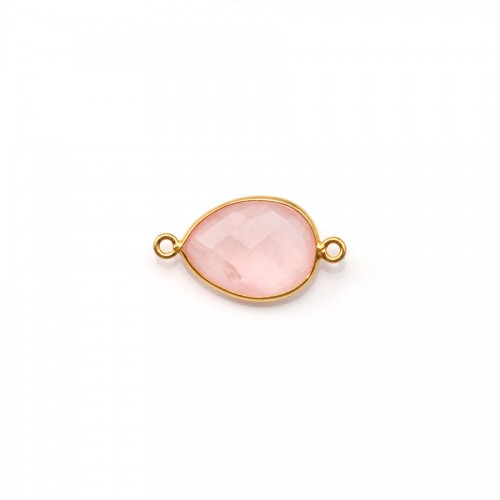 Cuarzo rosa facetado engastado en plata dorada 2 anillos 11x15mm x 1pc