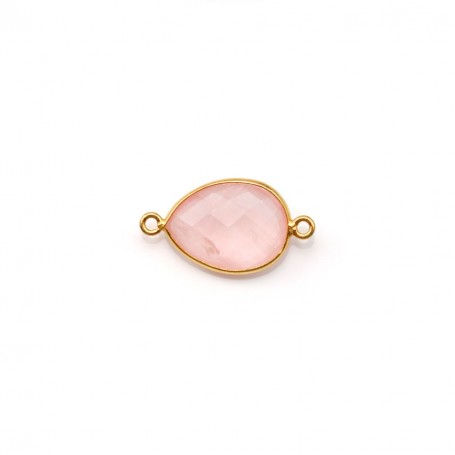 Faceted drop rose quartz set in gold-plated silver 2 rings 11x15mm x 1pc