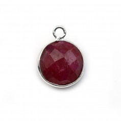 Treated ruby color stone set on silver round faceted 11mm x 1pc