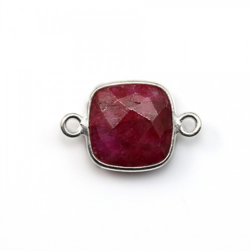Faceted square with 2 rings color ruby gemstone set in sterling silver 11mm x 1pc