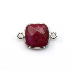 Treated stone with 2 rings ruby color set on silver square faceted 11mm x 1pc