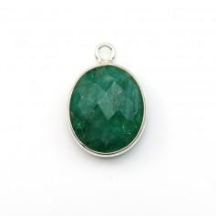 Piedra tratada color esmeralda engastada en plata ovalada facetada 11x13mm x 1pc