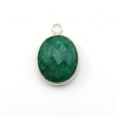 Pietra trattata color smeraldo incastonata su argento ovale sfaccettato 11x13 mm x 1 pz