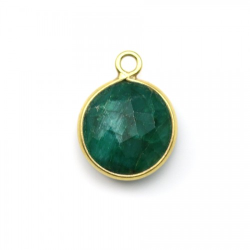 Round treated emerald-green colored gemstone set in gold-plated silver 11mm x 1pc