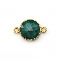 Pietra trattata color smeraldo incastonata in argento placcato oro, rotonda e sfaccettata, 2 anelli 11 mm x 1 pz