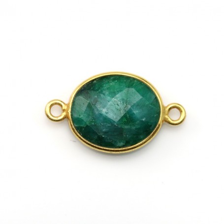 Faceted oval treated emerald colored gemstone set in gold-plated silver 2 rings 11x13mm x 1pc