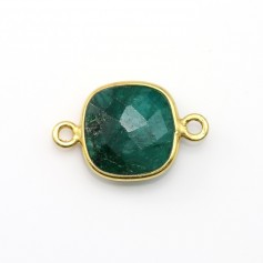 Faceted cushion treated emerald colored gemstone set in gold-plated silver 2 rings 11mm x 1pc