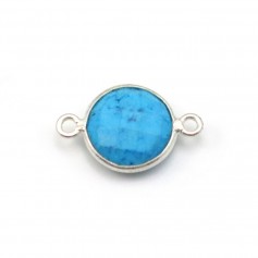 Turquoise with round shape 2 rings set in silver, 11mm x 1pc