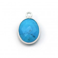 Oval shaped reconstituted turquoise, 1 ring, set in silver, 11x13mm x 1pc